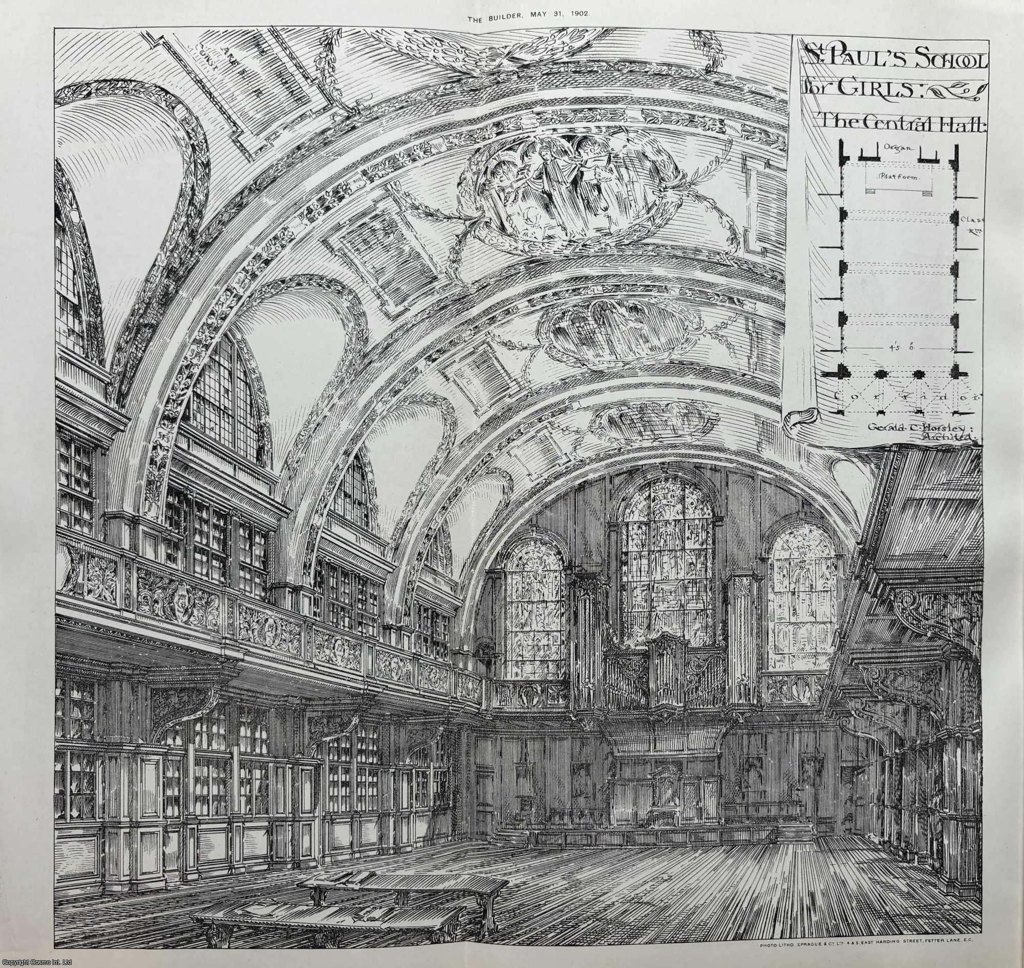 ST. PAUL'S SCHOOL FOR GIRLS - 1902 : St. Paul's Church for Girls. Gerald C. Horsley, Architect. An original page from The Builder. An Illustrated Weekly Magazine, for the Architect, Engineer, Archaeologist, Constructor, & Art-Lover.