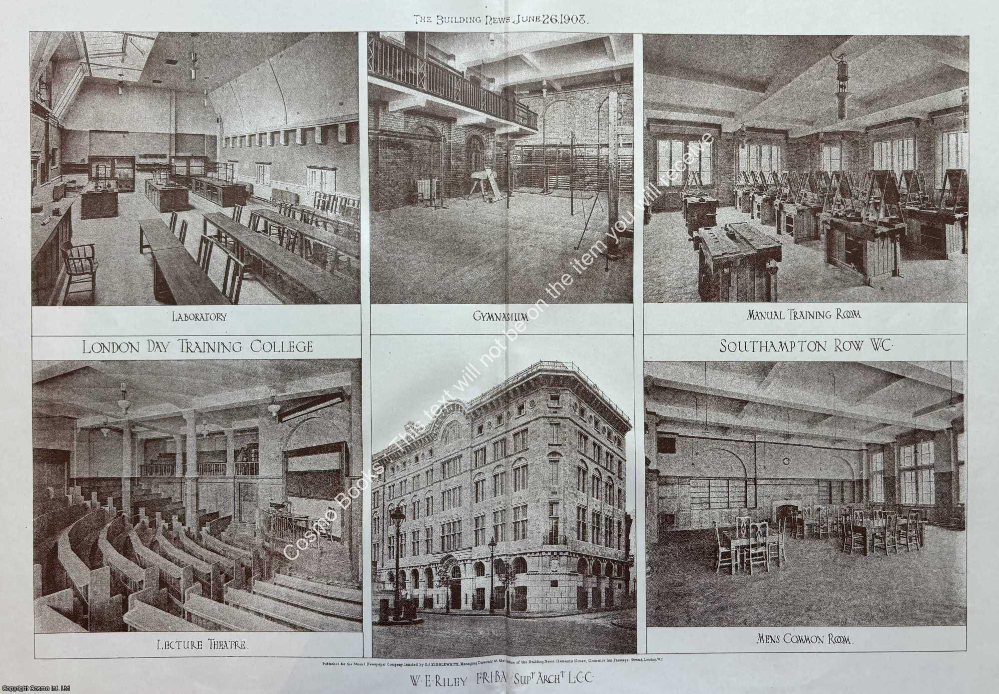 LONDON DAY TRAINING COLLEGE - 1908 : London Day Training College. An original page from The Building News & Engineering Journal.