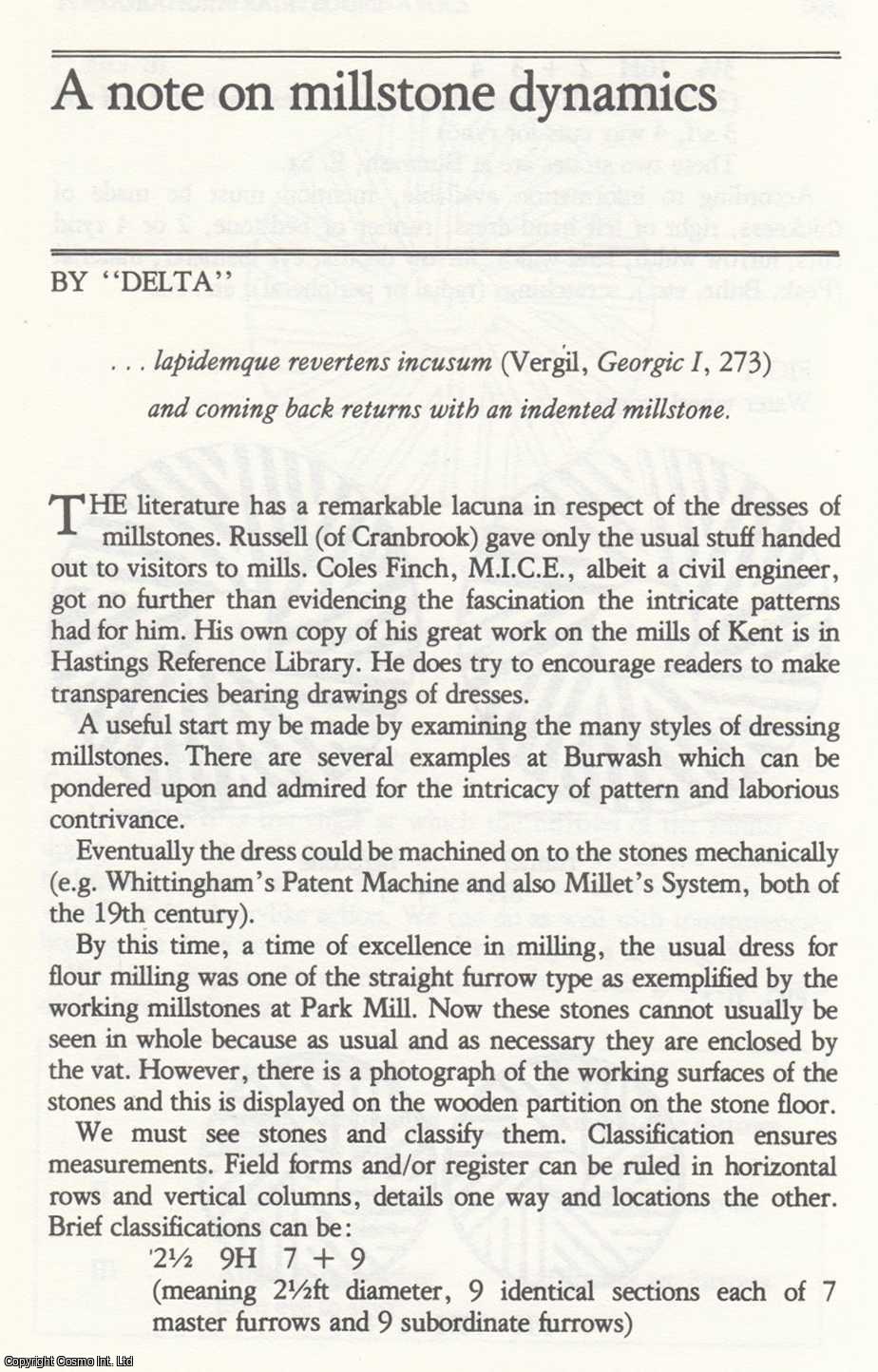 --- - A Note on Millstone Dynamics. An original article from the Journal of Industrial Archaeology, 1977.