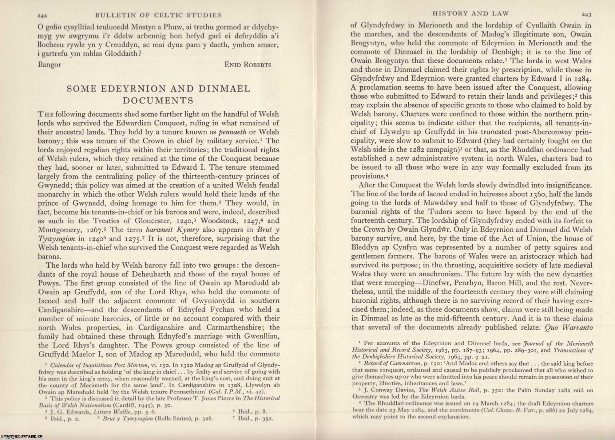 A. D. Carr - Some Edeyrnion and Dinmael Documents. An original article from the Bulletin of The Board of Celtic Studies, 1965.
