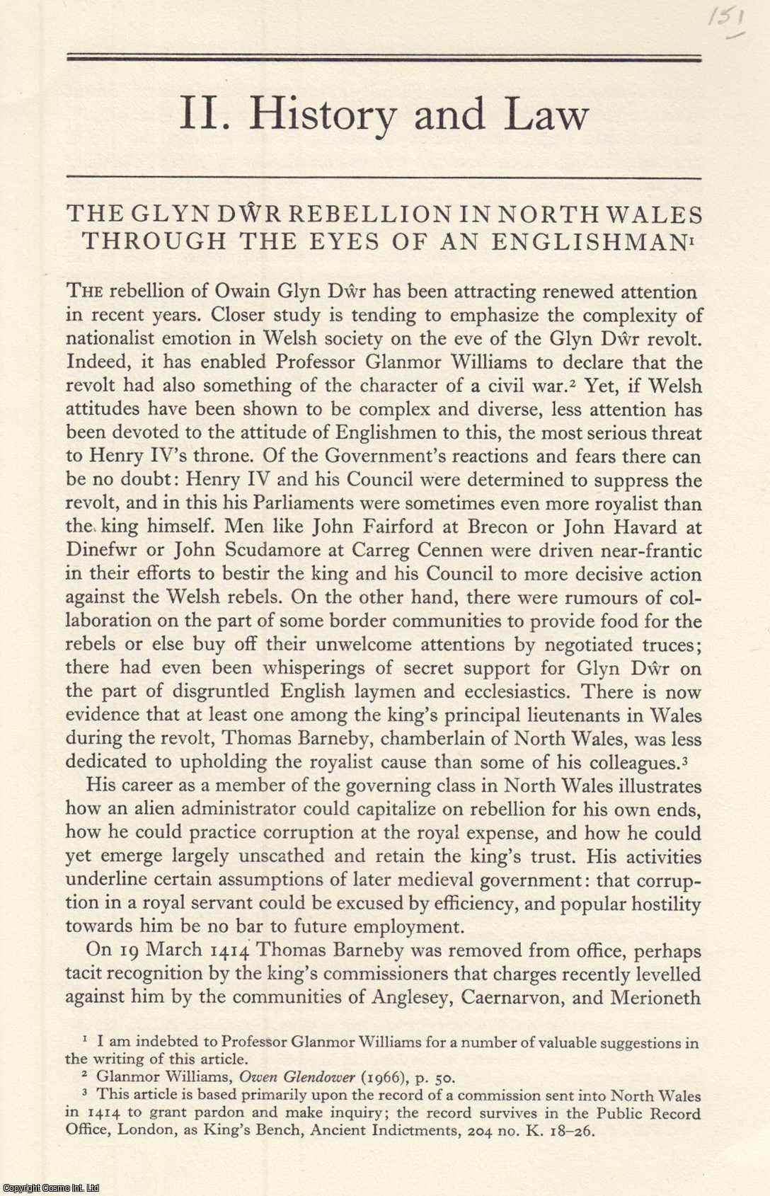 Ralph A. Griffiths - The Glyn Dwr Rebellion in North Wales through The Eyes of an Englishman. An original article from the Bulletin of The Board of Celtic Studies, 1967.