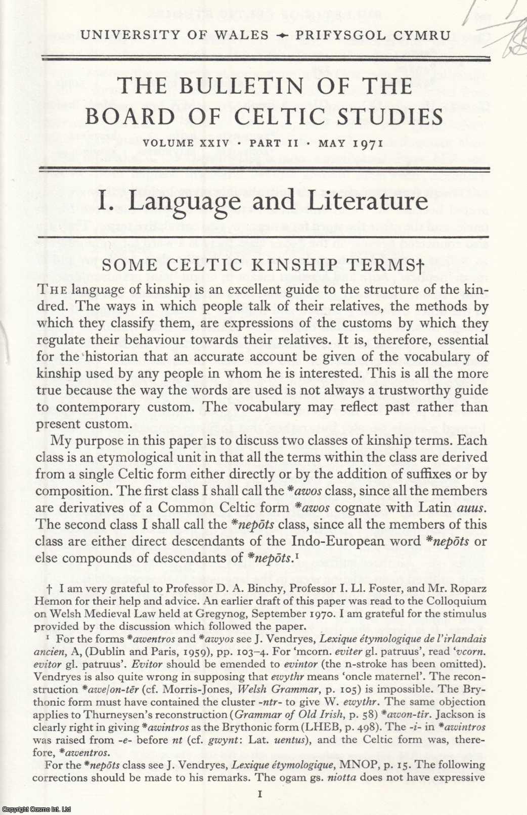 T. M. Charles Edwards - Some Celtic Kinship Terms. An original article from the Bulletin of The Board of Celtic Studies, 1971.
