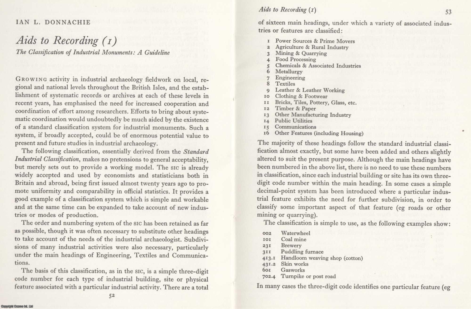Ian L. Donnachie - The Classification of Industrial Monuments. Part I and II. An original article from the Journal of Industrial Archaeology, 1969.