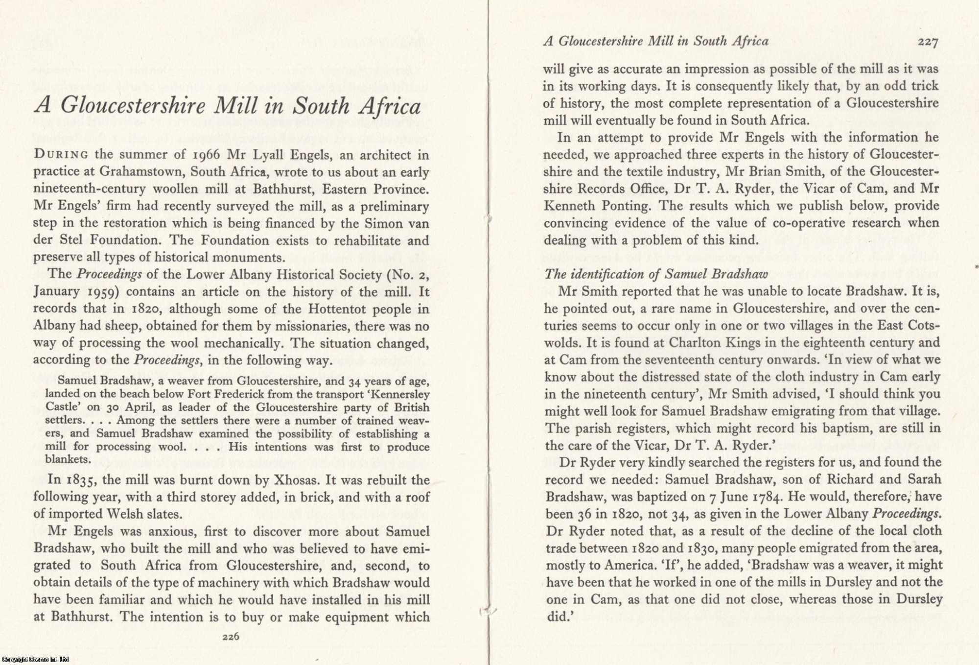 --- - A Gloucestershire Mill in South Africa. An original article from the Journal of Industrial Archaeology, 1967.