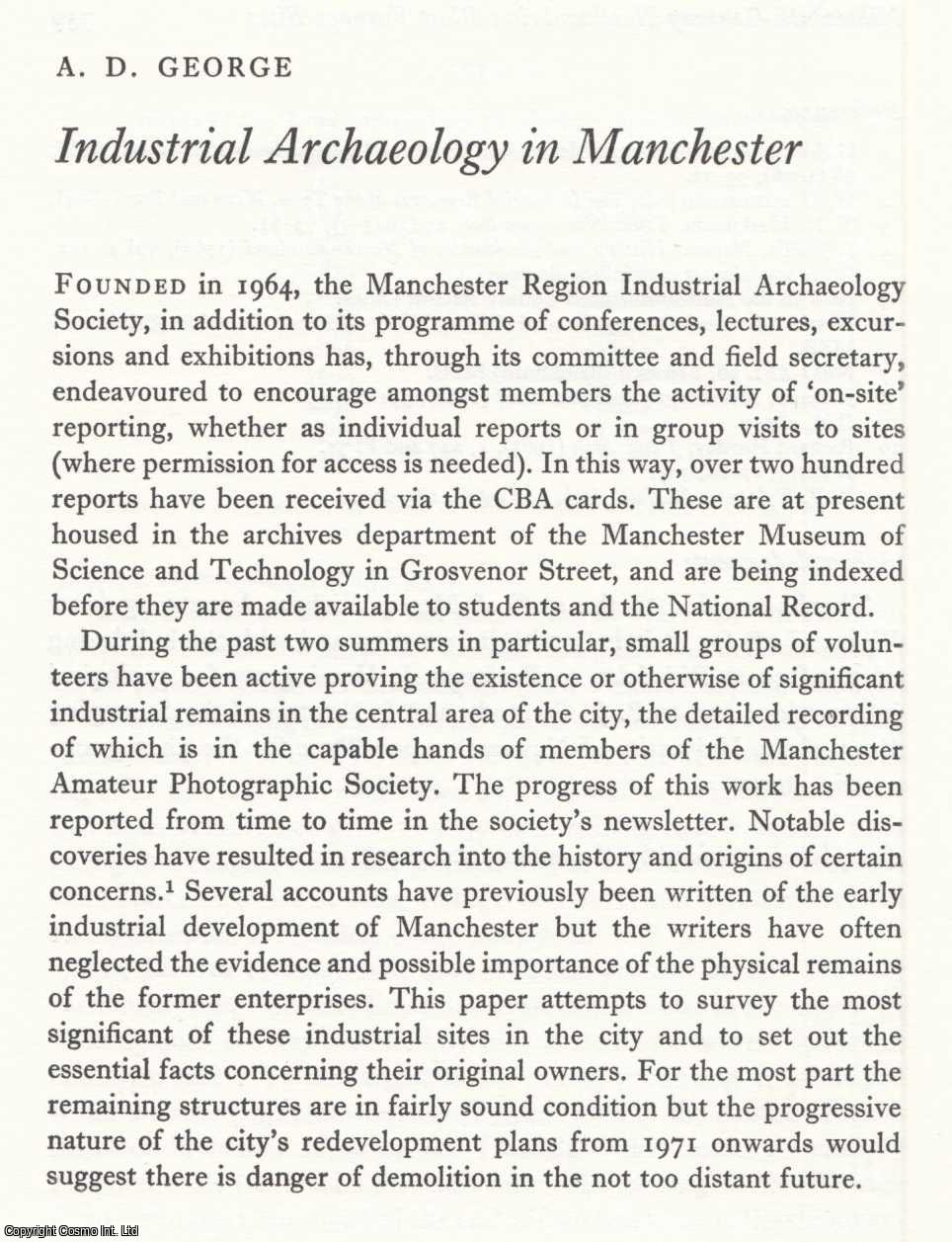 A. D. George - Industrial Archaeology in Manchester. An original article from the Journal of Industrial Archaeology, 1971.