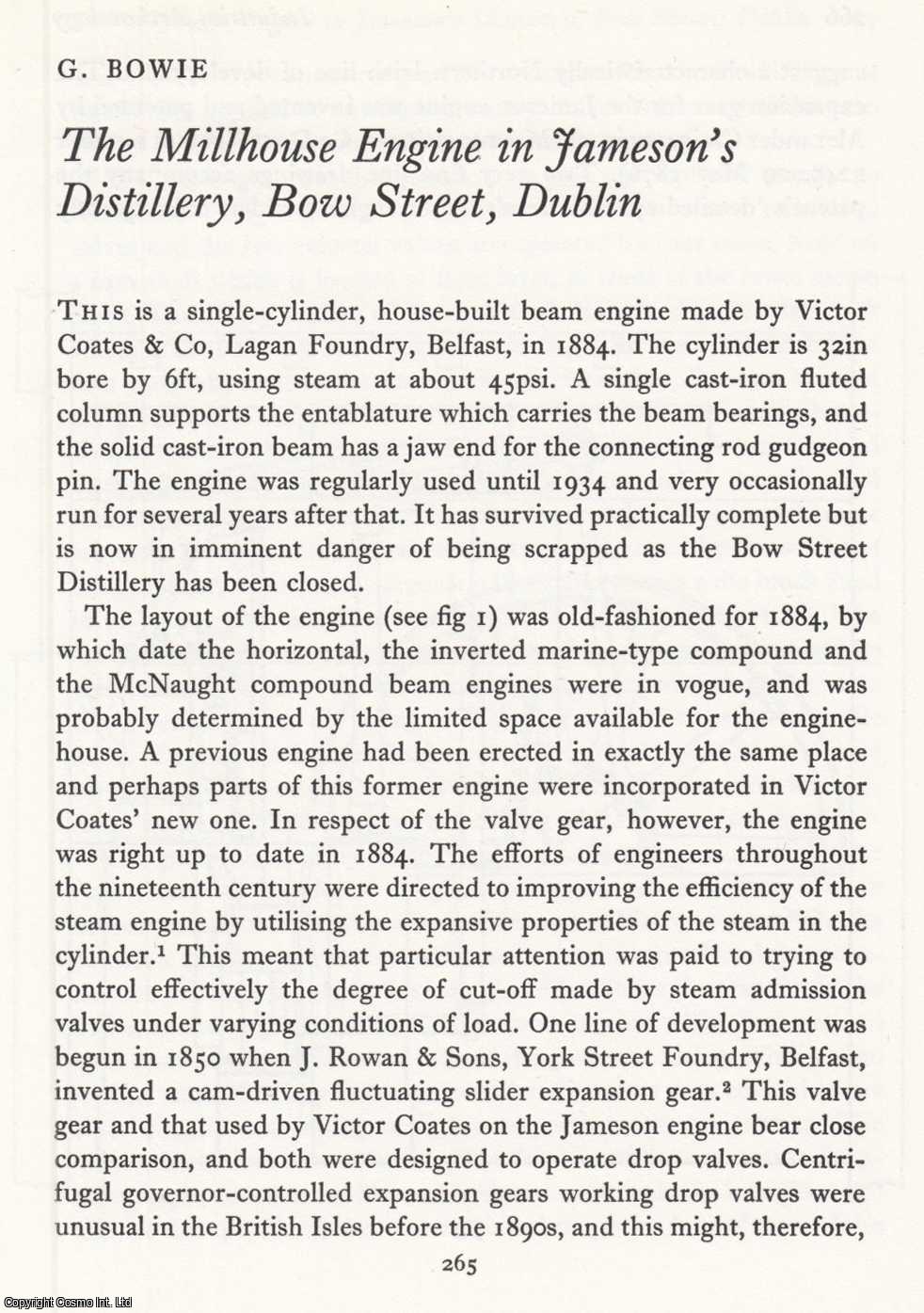 G. Bowie - Bow Street, Dublin, The Millhouse Engine in Jameson's Distillery. An original article from the Journal of Industrial Archaeology, 1972.