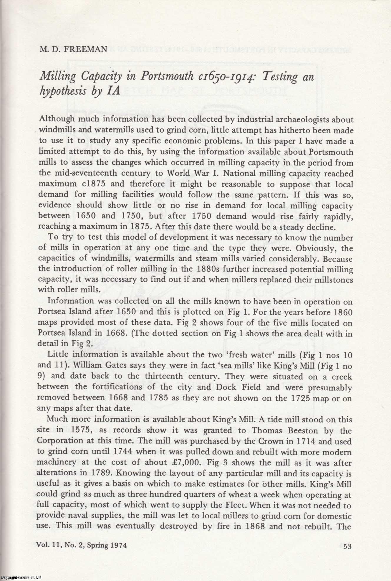 M. D. Freeman - Milling Capacity in Portsmouth c 1650-1914: Testing on Hypothesis by IA. An original article from the Industrial Archaeology Journal, 1974.