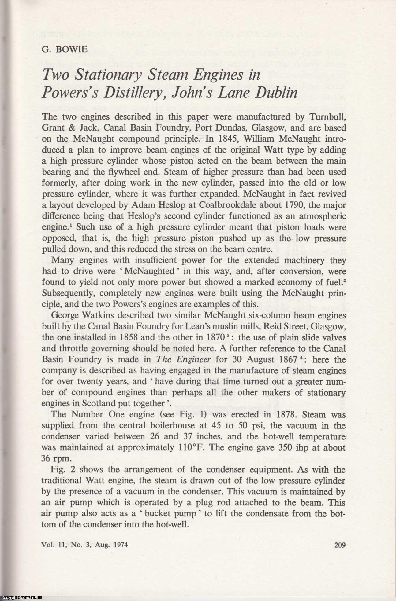 G. Bowie - John's Lane, Dublin: Two Stationary Stam Engines in Powers's Distillery. An original article from the Industrial Archaeology Journal, 1974.