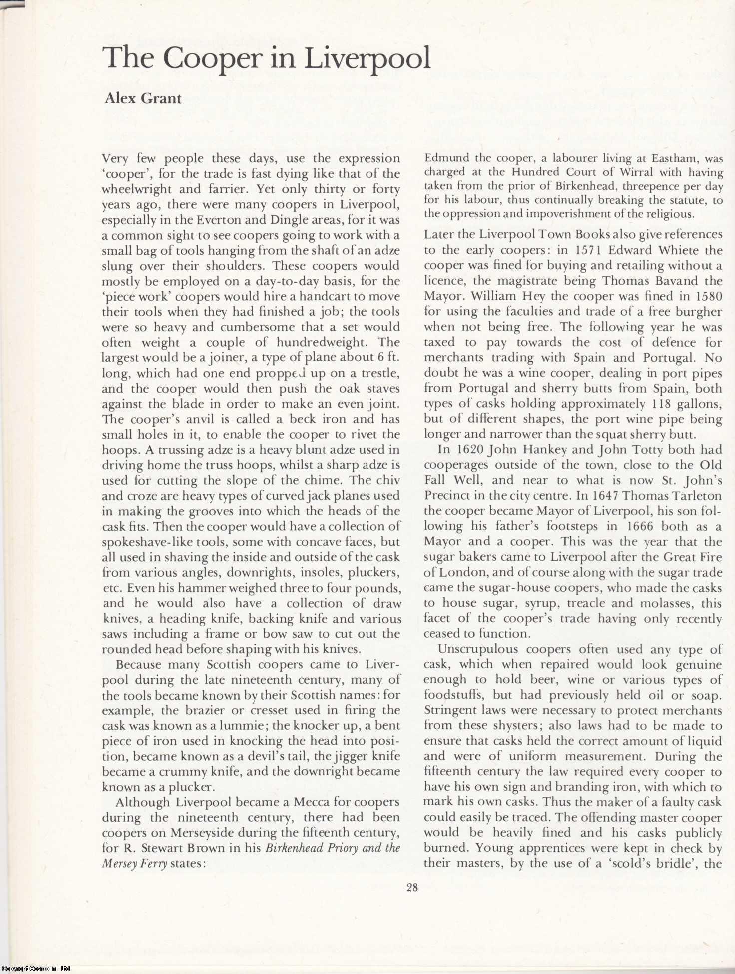 Alex Grant - The Cooper in Liverpool. An original article from the Industrial Archaeology Journal, 1976.