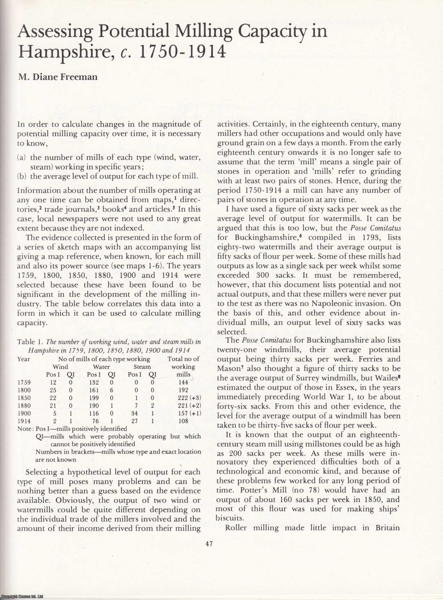 M. Diane Freeman - Assessing Potential Milling Capacity in Hampshire, c. 1750-1914. An original article from the Industrial Archaeology Journal, 1976.