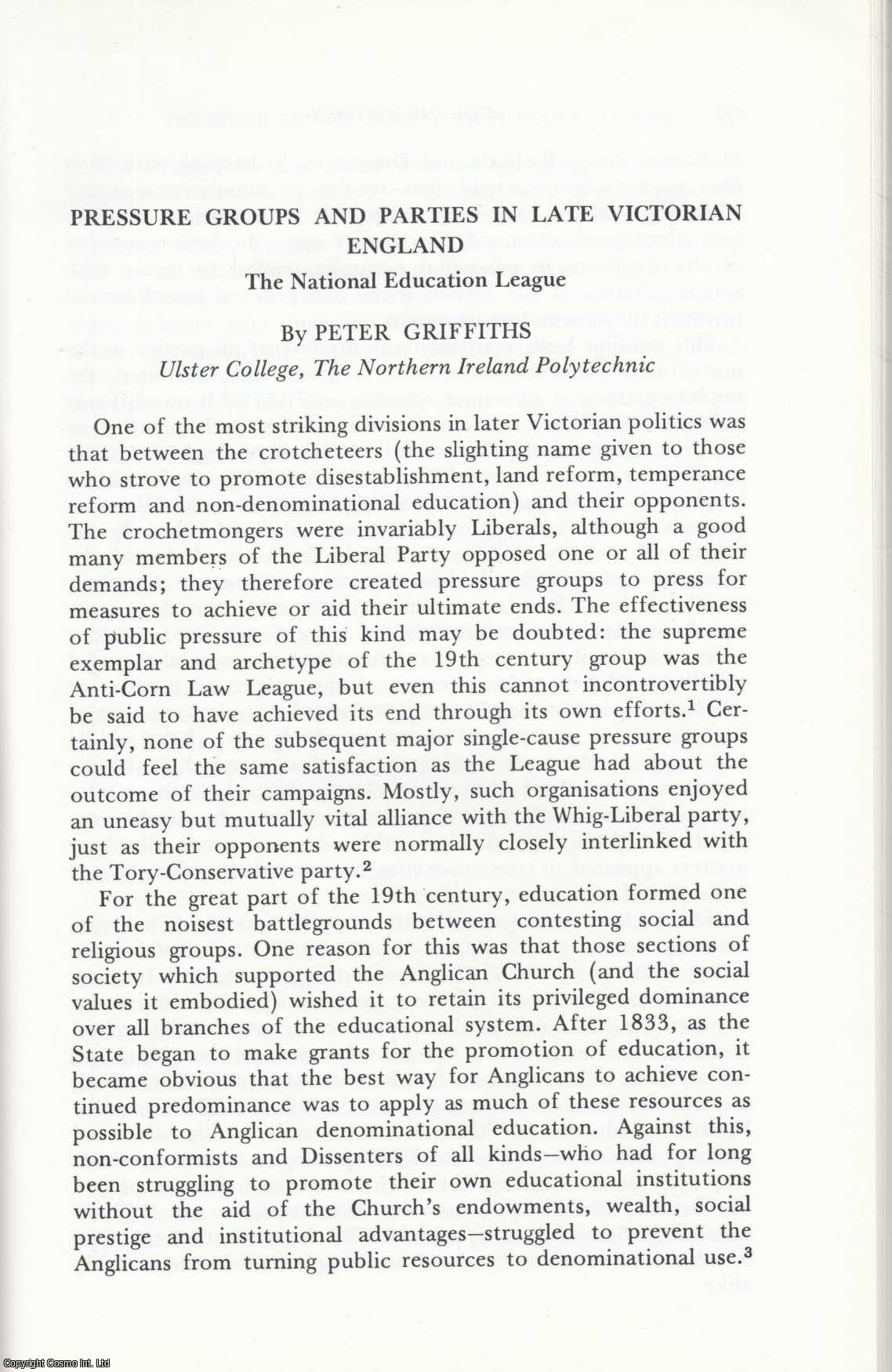 Peter Griffiths - Pressure Groups and Parties in Late Victorian England: The National Education League. An original article from the Midland History Journal, 1976.