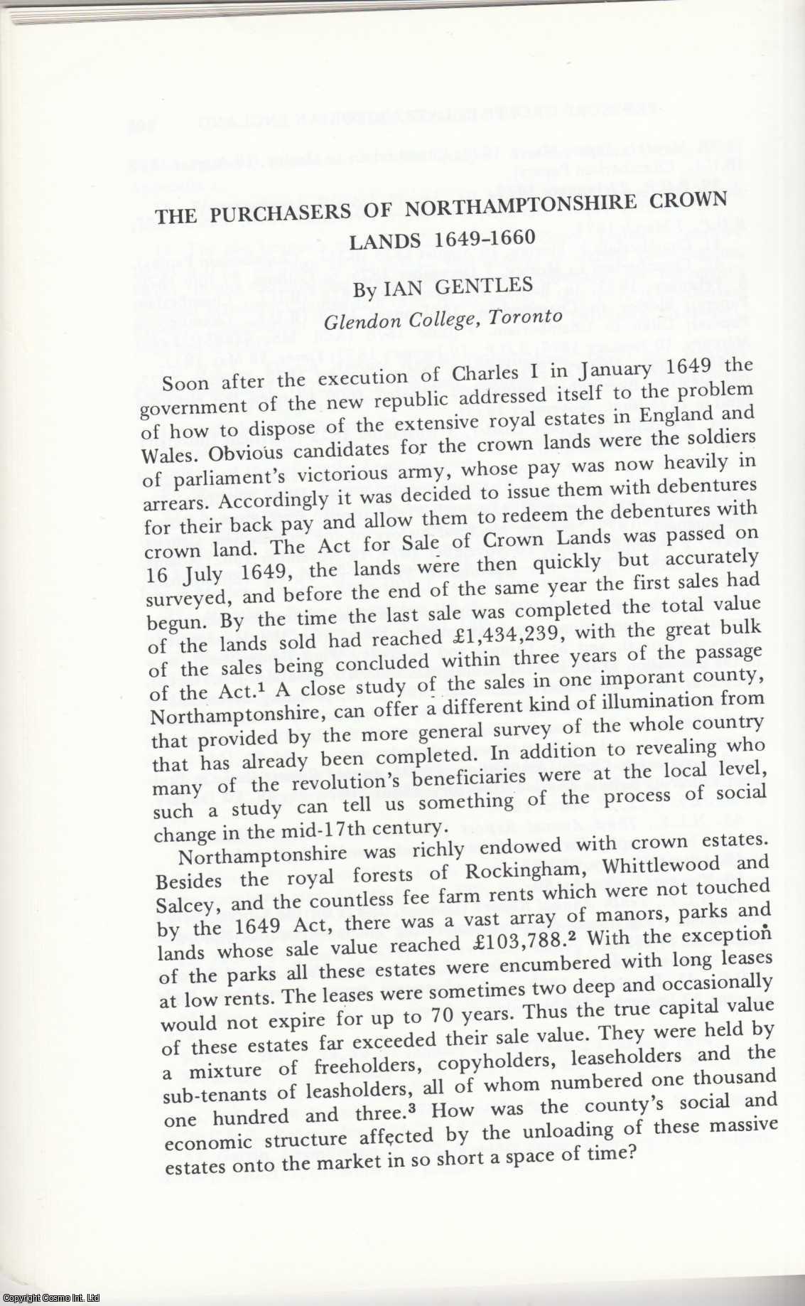 Ian Gentles - The Purchasers of Northamptonshire Crown Lands 1649-1660. An original article from the Midland History Journal, 1976.