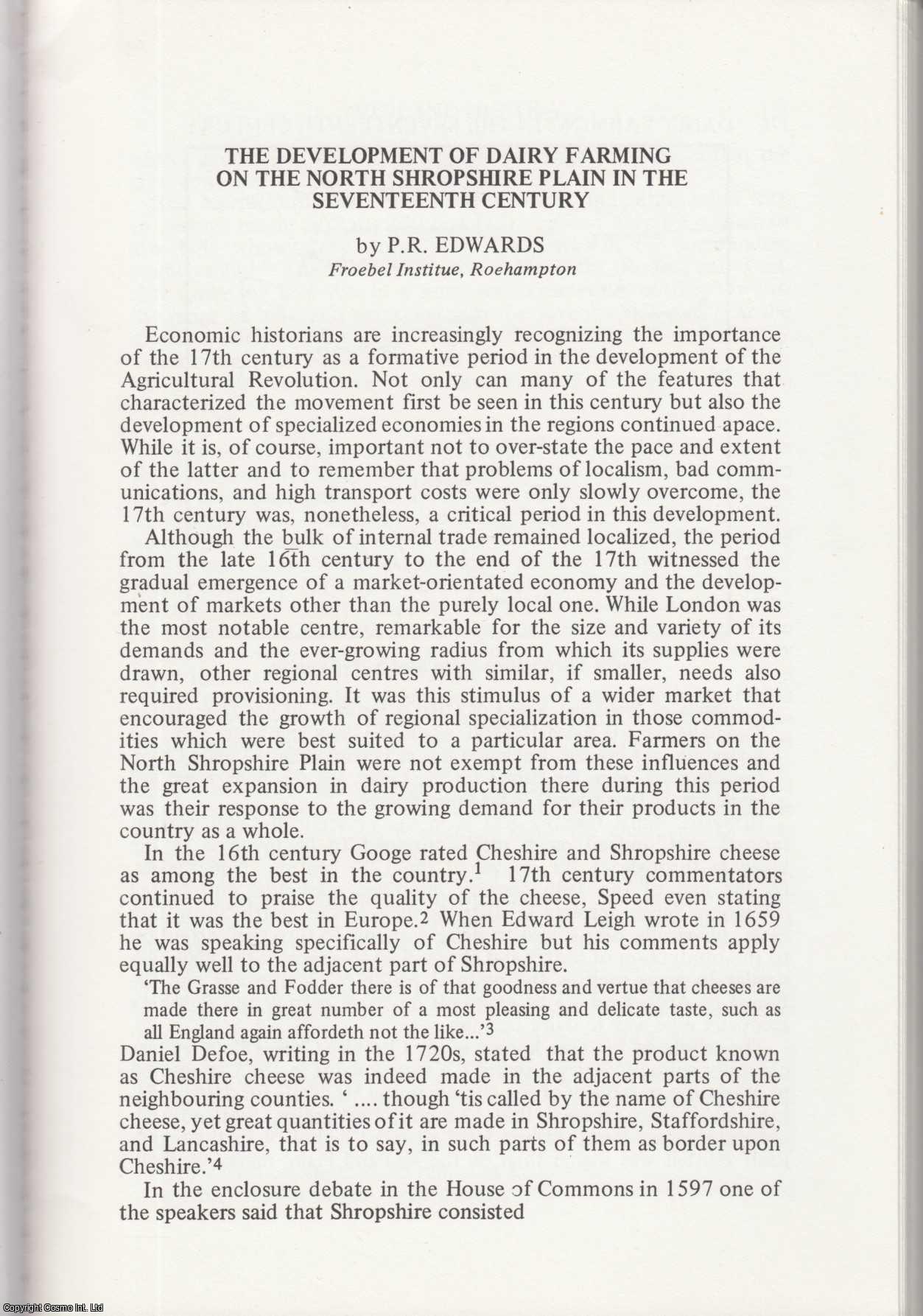 P. R. Edwards - The Development of Dairy Farming on The North Shropshire Plain in The Seventeenth Century. An original article from the Midland History Journal, 1978.