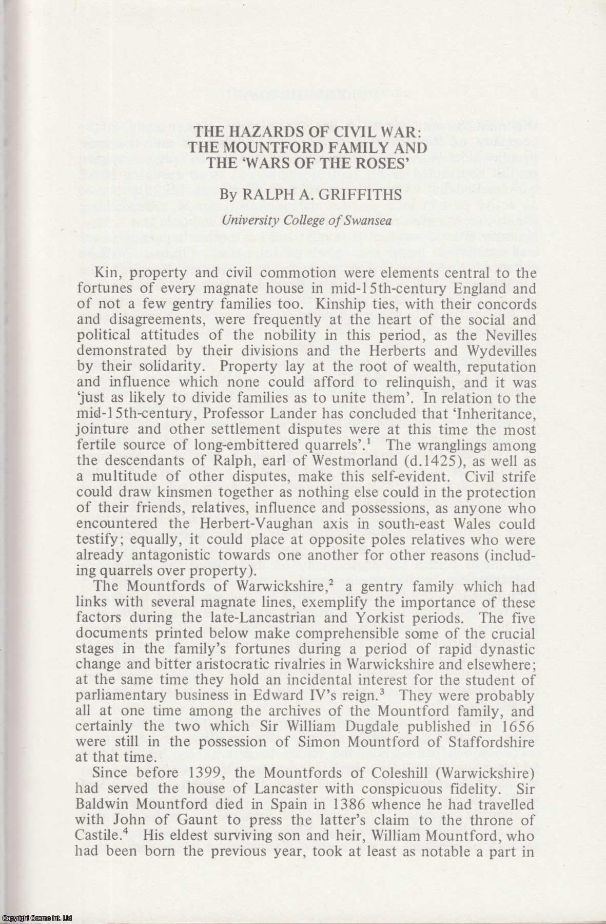 Ralph A. Griffiths - The Hazards of Civil War: The Mountford Family and The Wars of The Roses. An original article from the Midland History Journal, 1980.
