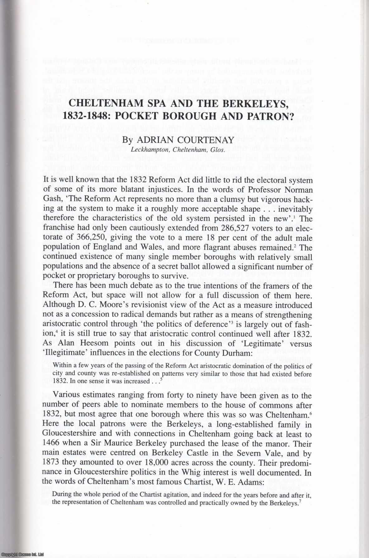 Adrian Courtenay - Cheltenham Spa and The Berkeleys, 1832-1848: Pocket Borough and Patron. An original article from the Midland History Journal, 1992.