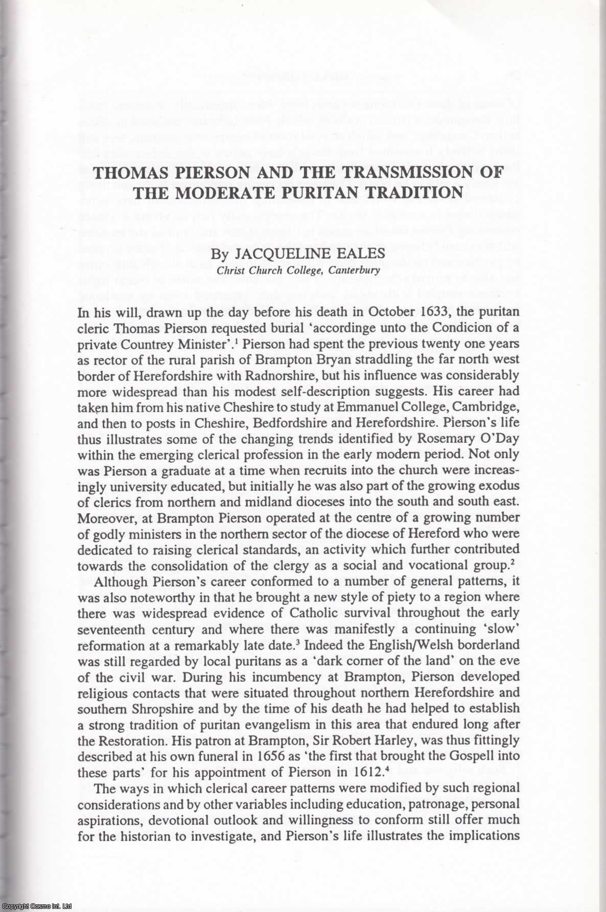 Jacqueline Eales - Thomas Pierson and The Transmission of The Moderate Puritan Tradition. An original article from the Midland History Journal, 1995.