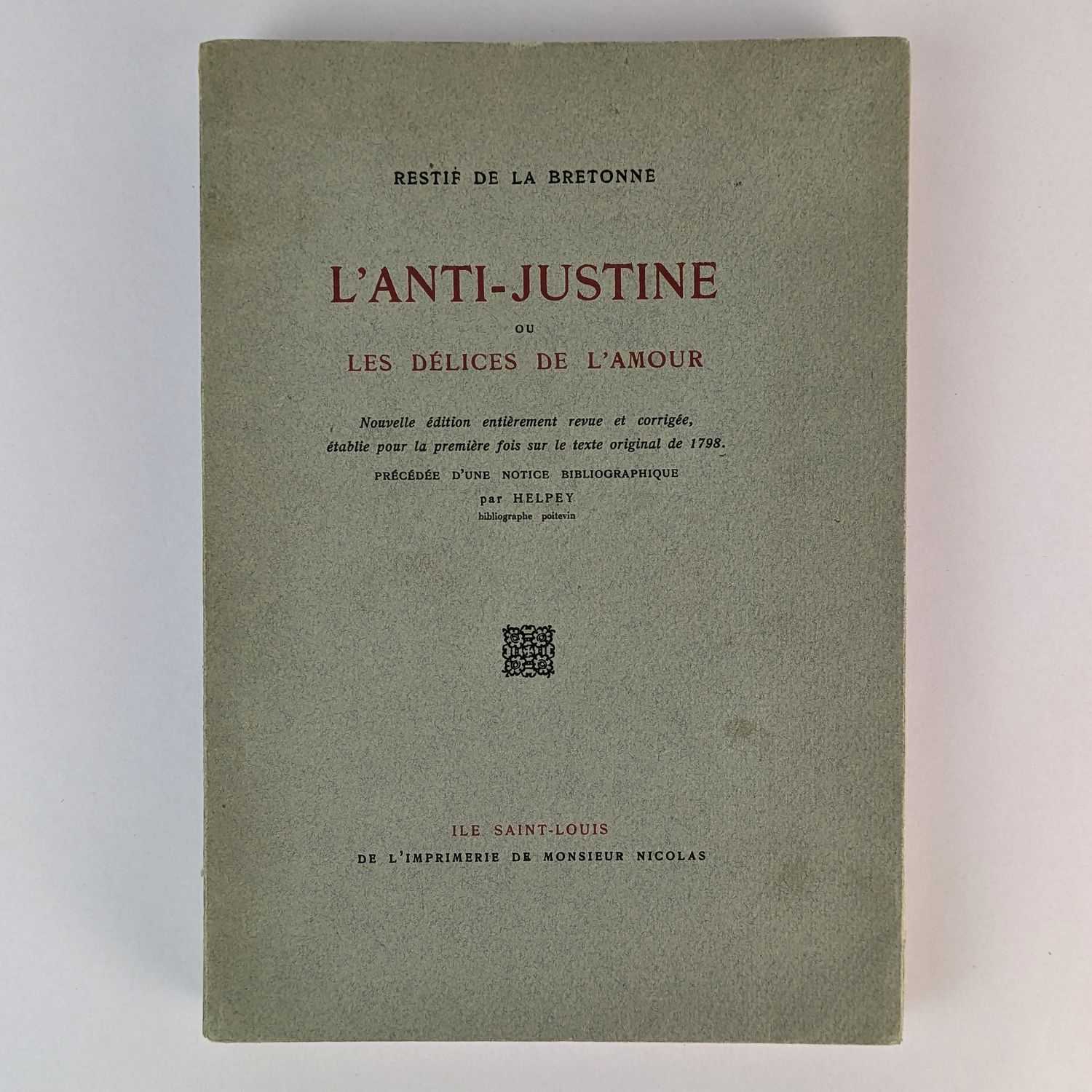 Restif de la Bretonne - L'Anti-Justine ou Les Delices de l'Amour